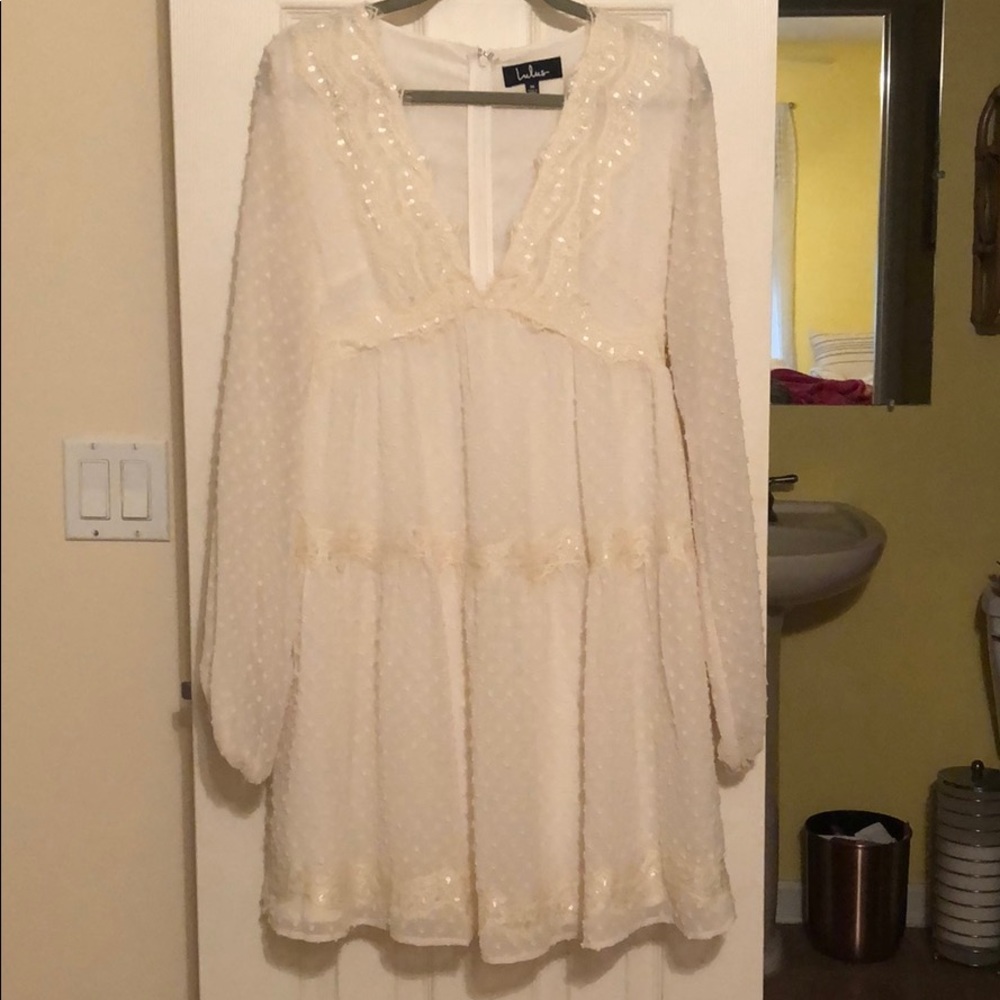 Cream Lulus Long Sleeve Dress